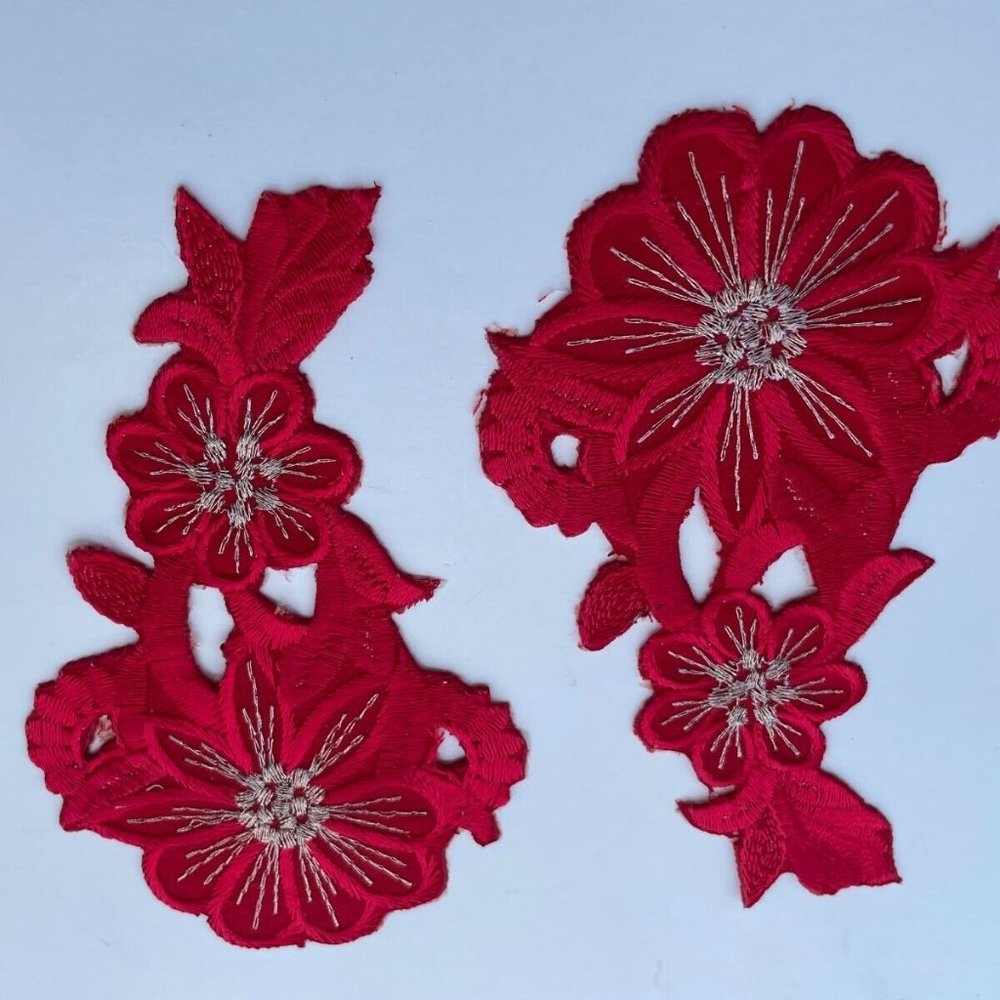 Red Iron On Patches For Clothes Accessory Set of 2 Embroidery Patches